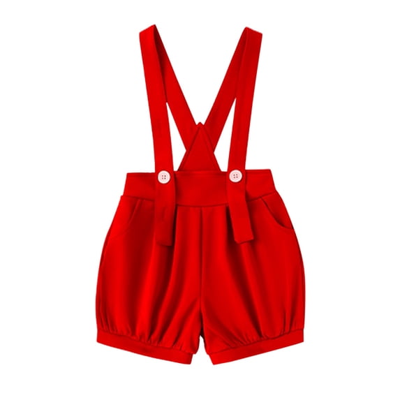 CPNG Girls Summer Solid Color Overalls Shorts Casual Loose Sleeveless Romper Suspender Short Jumpsuit(Red,5-6 Years)