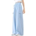 thumbnail image 1 of CPNG Girls' Summer Thin Cargo Pants Elastic Waist Wide Leg Baggy Casual Cargo Sweatpants Multi-Pocket Jogger(Sky Blue,5-6 Years), 1 of 4