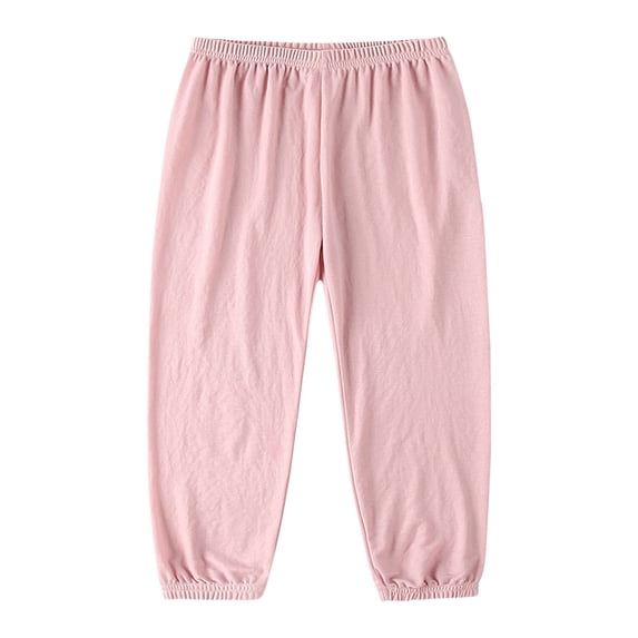 CPNG Girls Summer Thin Casual Pants Solid Color Comfortable Breathable Elastic High Waist Fashion Pants(Pink,9-10 Years)