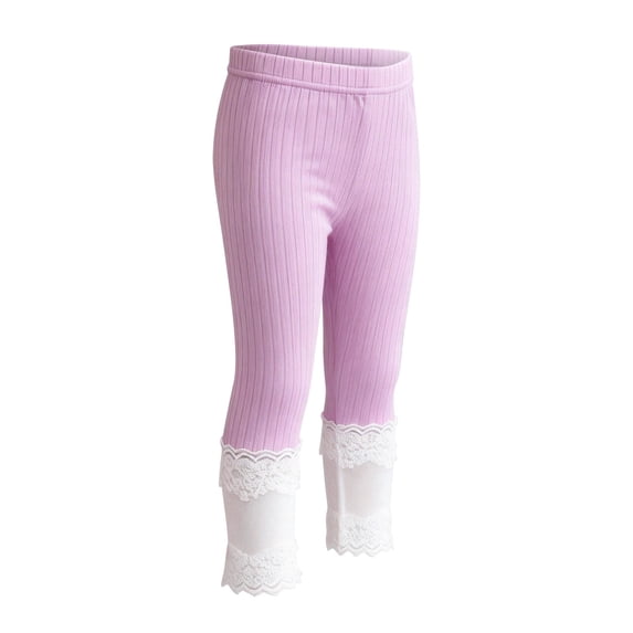 CPNG Girls Summer Thin Lace Trim Leggings Pants Capri Pants Fashion Leggings Stretchy Legging Footless Tight Pants(Pink,5-6 Years)
