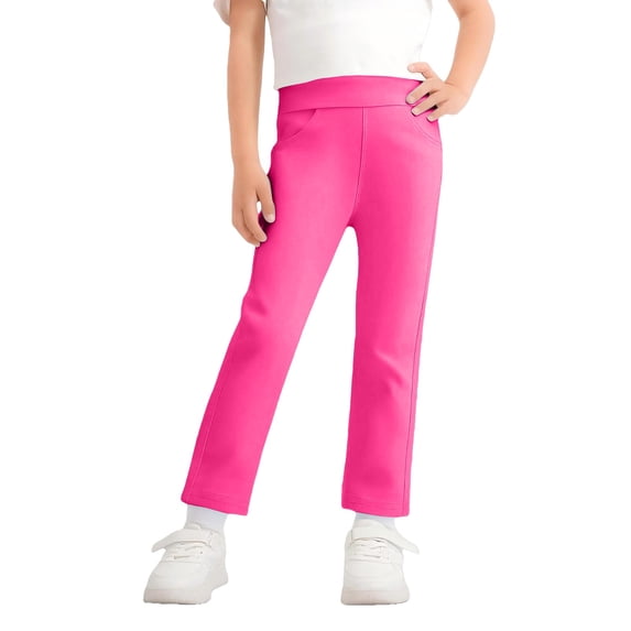 CPNG Girls Summer Thin Leggings Pants Solid Color Full Length Basic Leggings Stretchy Legging Footless Tight Pants(Hot Pink,8-9 Years)