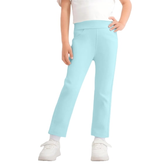 CPNG Girls Summer Thin Leggings Pants Solid Color Full Length Basic Leggings Stretchy Legging Footless Tight Pants(Light Blue,4-5 Years)