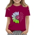 thumbnail image 1 of CPNG Girls Sunflower Shirts Cute Summer Round Neck T-Shirt Floral Graphic Short Sleeve Tees Tops Casual Clothes(Wine,6-7 Years), 1 of 5