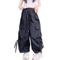thumbnail image 1 of CPNG Girls Trendy Bow Cargo Pants Solid Color Jogger Straight Wide Leg Elastic High Waist Loose Drawstring Cargo Sweatpants with Multi-Pockets, 1 of 4