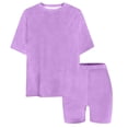 thumbnail image 1 of CPNG Girls Two Piece Sets Kids Solid Color Round-Necked Short Sleeve T-shirt and Elastic Waist Tight Shorts Summer Outfits(Light Violet,7-8 Years), 1 of 6