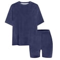 thumbnail image 1 of CPNG Girls Two Piece Sets Kids Solid Color Round-Necked Short Sleeve T-shirt and Elastic Waist Tight Shorts Summer Outfits(Navy,3-4 Years), 1 of 6