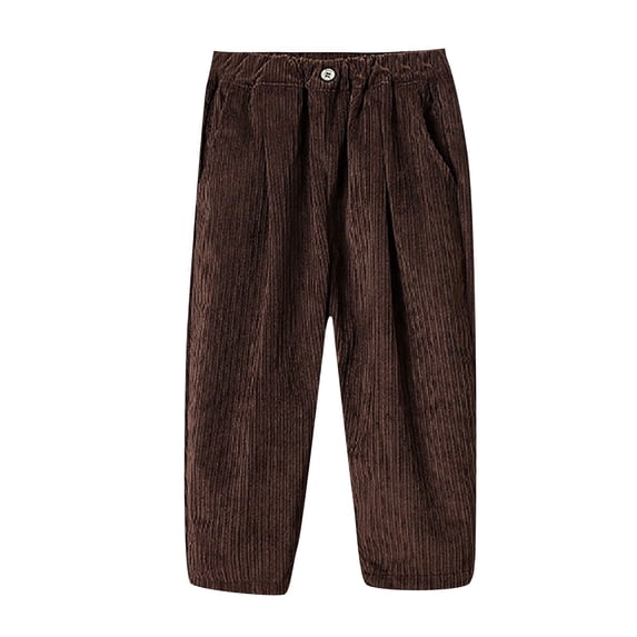 CPNG Girls Vintage Corduroy Pants Spring Autumn Loose Casual Pants Straight Wide Leg Elastic Waist Baggy Pants(Coffee,5-6 Years)