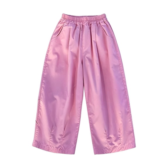 CPNG Girls Wide Leg Pants Solid Color Elastic Waist Casual Cropped Pants Trendy Baggy Lightweight Breathable Streetwear