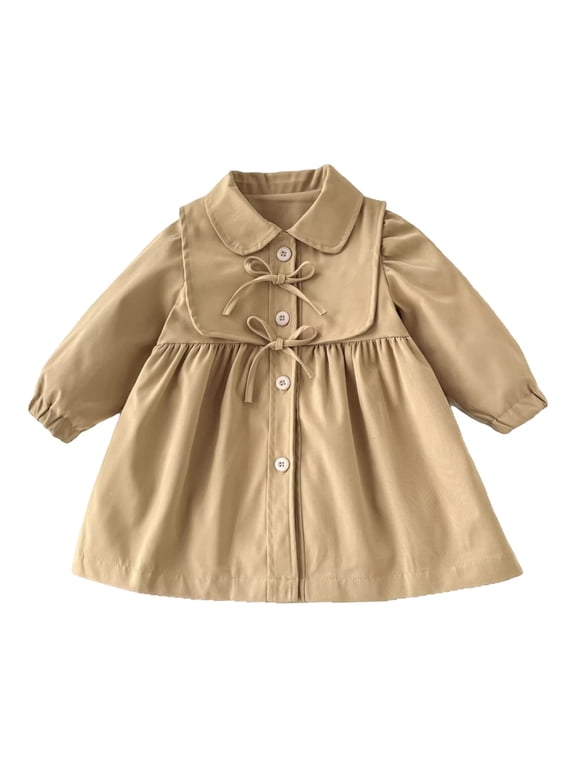 Girls Windbreaker Jacket Peter Pan Collar Mid Long Length Jacket Spring Autumn Solid Color A Line Outerwear Coat