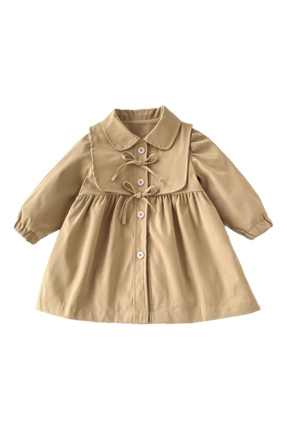 Girls Windbreaker Jacket Peter Pan Collar Mid Long Length Jacket Spring Autumn Solid Color A Line Outerwear Coat