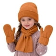 thumbnail image 1 of CPNG Girls Winter Warm Beanie Hat Scarf Gloves Set, Warm Fleece Knitted Pompom Hat with Pom Pom Neck Warmer Long Scarf Touchscreen Gloves, 1 of 5