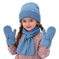 thumbnail image 1 of CPNG Girls Winter Warm Beanie Hat Scarf Gloves Set, Warm Fleece Knitted Pompom Hat with Pom Pom Neck Warmer Long Scarf Touchscreen Gloves, 1 of 5