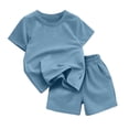 thumbnail image 1 of CPNG Girls and Boys 2 Piece Short Set Kids Summer Outfit Solid Color Short Sleeve T-shirt Elastic Waist Shorts Set(Blue,7-8 Years), 1 of 7