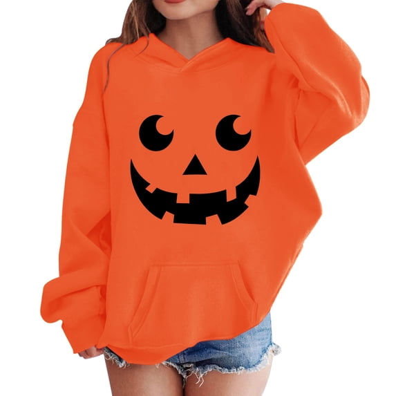 CPNG Girls and Boys Halloween Hoodies Long Sleeve Hooded Sweatshirt with Halloween Theme Print Loose Fit Casual Daily Pullovers Tops