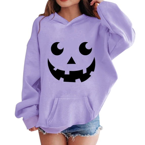 CPNG Girls and Boys Halloween Hoodies Long Sleeve Hooded Sweatshirt with Halloween Theme Print Loose Fit Casual Daily Pullovers Tops