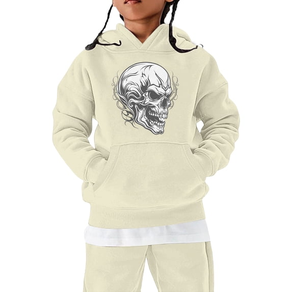 CPNG Girls and Boys Halloween Hoodies Long Sleeve Hooded Sweatshirt with Skull Print Loose Fit Casual Daily Pullovers Tops