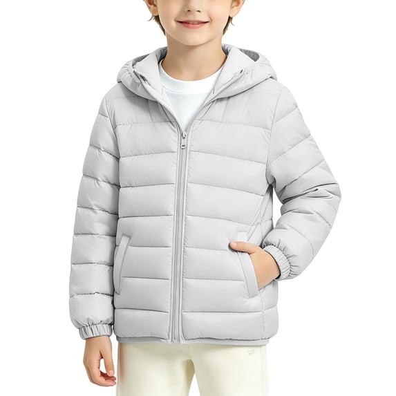 CPNG Girls and Boys Hooded Lightweight Puffer Jacket Solid Color Zip Up Long Sleeve Padded Coat Winter Casual Quilted Outerwear