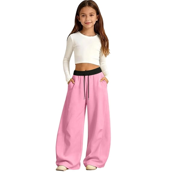 CPNG Girls and Boys Sweatpants Color Blocking Elastic High Waist Wide Leg Sweat Pants Soft Daily Wear Casual Baggy Running Fitness Long Pants