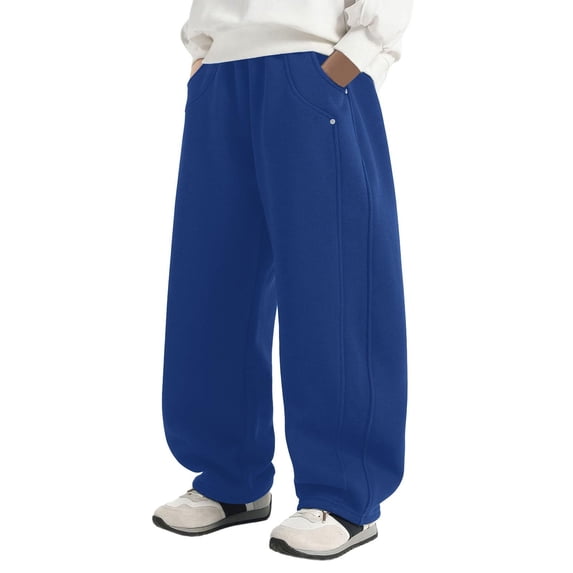 CPNG Girls and Boys Sweatpants Solid Color Elastic High Waist Wide Leg Sweat Pants Soft Daily Wear Casual Baggy Streetwear Pants
