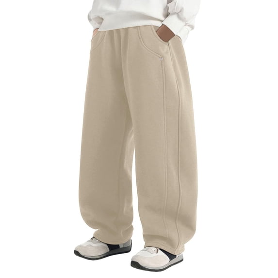 CPNG Girls and Boys Sweatpants Solid Color Elastic High Waist Wide Leg Sweat Pants Soft Daily Wear Casual Baggy Streetwear Pants