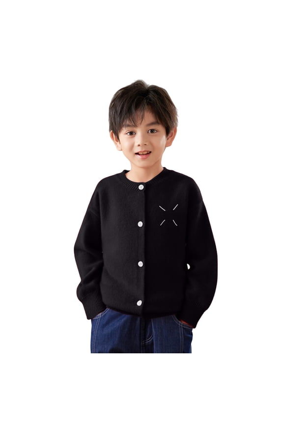 Girls and Boys Woolen Cardigan Crew Neck Button Down Open Front Long Sleeve Sweater Jacket Spring Autumn Soft Sweater Coat