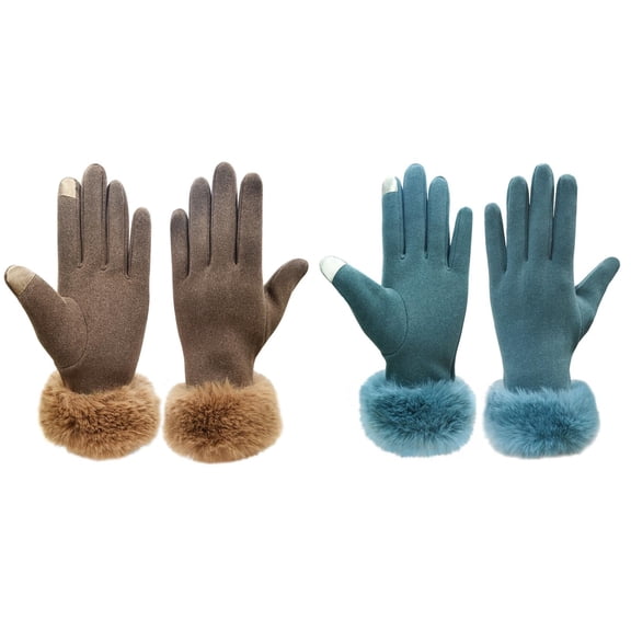 CPNG Gloves for Cold Weather Women Touch Screen Gloves, Fleece Lined Winter Gloves for Ladies, Thermal Suede Gloves Fur Cuff for Girls Gifts