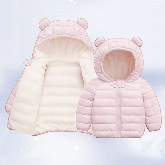 CPNG Infant Baby Girls Boys Hooded Snowwear with Bear Ears Toddler Down Jacket Outerwear Lining Coat Light Puffer Padded Outwear Kids Winter Warm Jacket