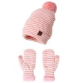 thumbnail image 1 of CPNG Infant Baby Girls Boys Soft Fleece Lined Warm Knit Beanie Stripe Hat Soft Gloves Kids Winter Hat With Fleece Earflap Scarf Hood Hat, 1 of 2