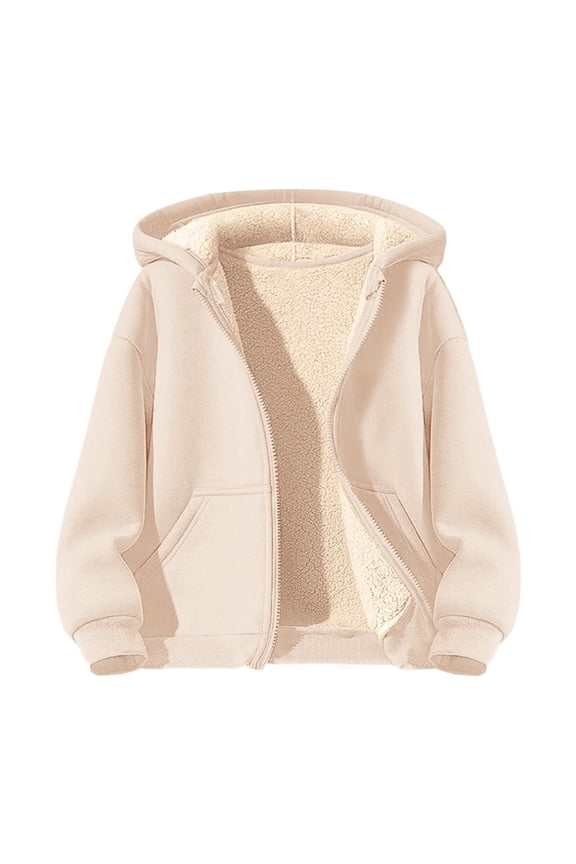 Kid Boys Girls Hoodies Winter Warm Lined Fleece Hooded Sweatshirts with Pocket Thermal Jacket Full Zip Up Thick Sherpa Jacket Daily Casual Fashion Coats