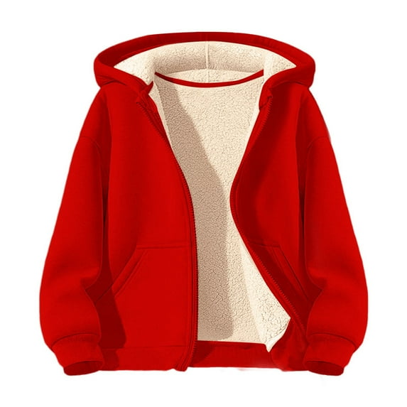 CPNG Kid Boys Girls Hoodies Winter Warm Lined Fleece Hooded Sweatshirts with Pocket Thermal Jacket Full Zip Up Thick Sherpa Jacket Daily Casual Fashion Coats