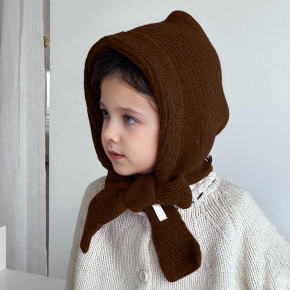 CPNG Kid Girl's 2 in 1 Hooded Collar Scarf Hat and Scarf Knitted Balaclava Cap Winter Warm Beanie Hat Cold-Weather Protection Cute Shawl Wrap Poncho Neck Warmer