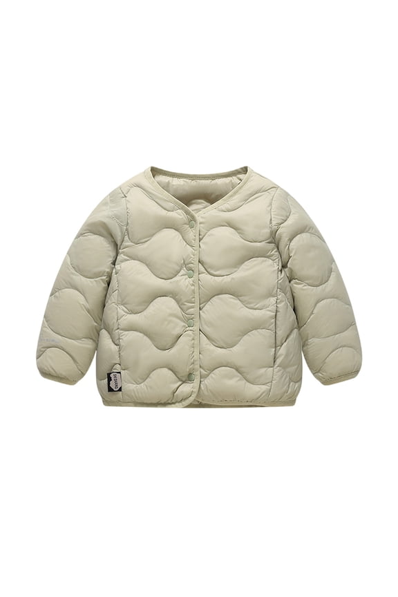 Kid Girl's Oversized Quilted Jacket Lightweight Button Down V-Neck Long Sleeve Down Puffer Coats with Pockets Winter Warm Padded Outerwear
