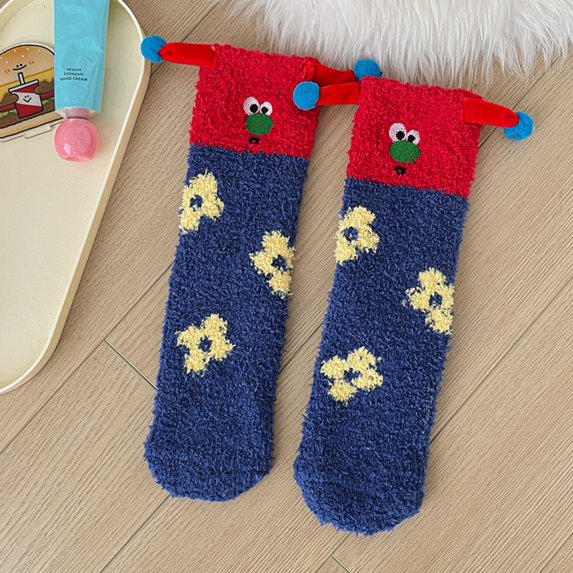 CPNG Kid Girls Cute Winter Socks Warm Fluffy Fuzzy Warm Slipper Socks Polka Dot Pattern No Slip Soft Cozy with Grippers Socks Novelty Mid Calf Floor Socks
