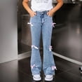 thumbnail image 1 of CPNG Kid Girls Jeans with Pockets Flare Bottom Cute Bow Jeans for Teen High Waist Legging Zipper Skinny Y2K Stretch Tween Denim Pants Trendy Jeans, 1 of 6
