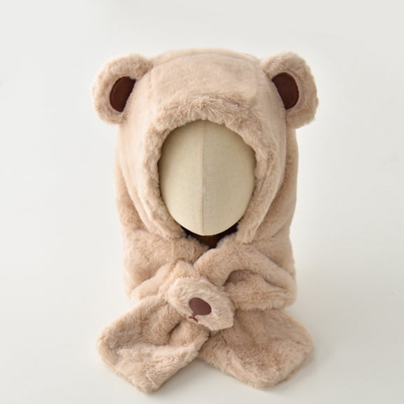 CPNG Kid Girls Kawaii Bear Ear Beanie Hat Scarf 2 in 1, Cute Sherpa Soft Knit Outdoors Windproof Fleece Fuzzy Hat Winter Warm Fluffy Hat Cap