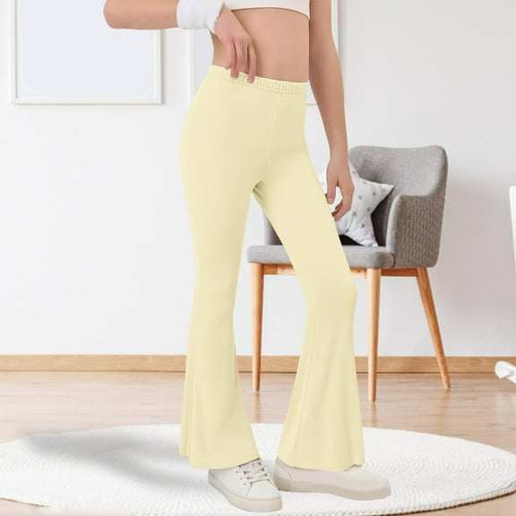 CPNG Kid Girls Plus Size Soft Flared Leggings High Waist Pants Bootcut Leggings Tall & Long Bootleg Pants Tummy Control Bell-Bottoms Basic Tight Ankle Leggings
