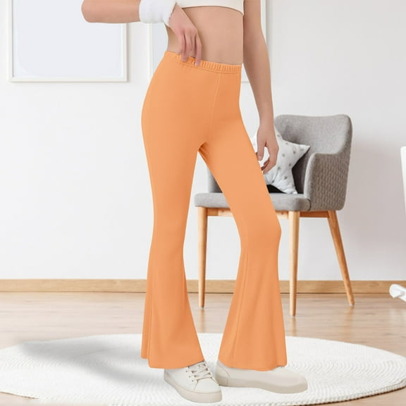 CPNG Kid Girls Plus Size Soft Flared Leggings High Waist Pants Bootcut Leggings Tall & Long Bootleg Pants Tummy Control Bell-Bottoms Basic Tight Ankle Leggings