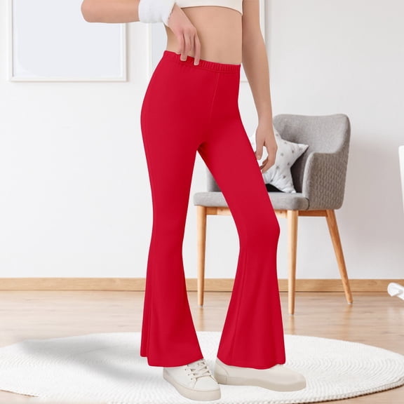 CPNG Kid Girls Plus Size Soft Flared Leggings High Waist Pants Bootcut Leggings Tall & Long Bootleg Pants Tummy Control Bell-Bottoms Basic Tight Ankle Leggings