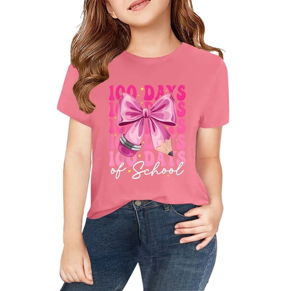 CPNG Kids' 100 Days of School Celebration T-Shirt - Fun Bow and Pencil Graphic Design, Perfect for Commemorating the 100th Day of School Milestone, Soft Comfort Fit