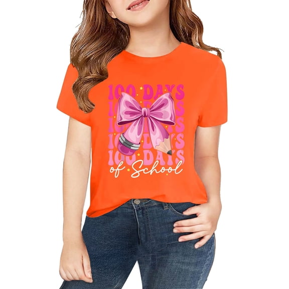 CPNG Kids' 100 Days of School Celebration T-Shirt - Fun Bow and Pencil Graphic Design, Perfect for Commemorating the 100th Day of School Milestone, Soft Comfort Fit