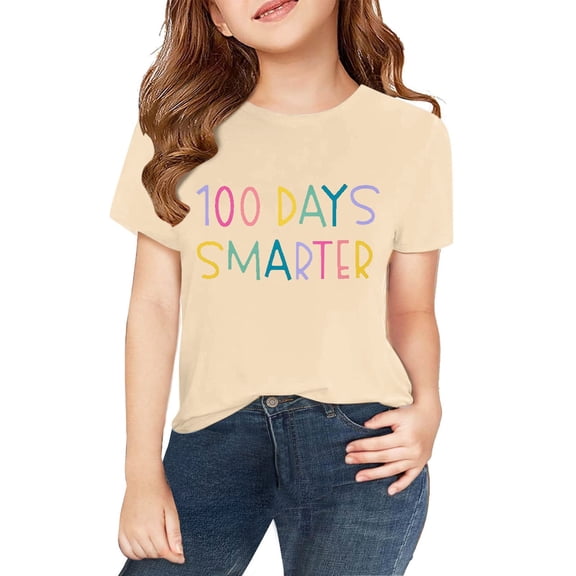 CPNG Kids' 100 Days of School Milestone T-Shirt - "100 Days Smarter" Graphic with Colorful Text Design, Celebrate 100th Day of School Achievement, Soft Comfort Fit