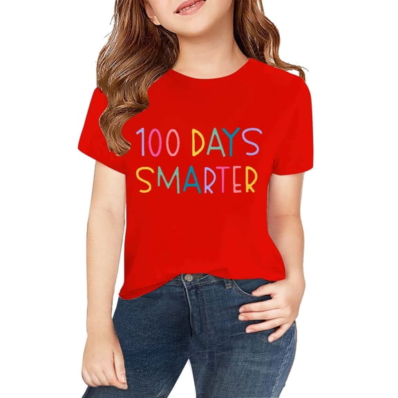 CPNG Kids' 100 Days of School Milestone T-Shirt - "100 Days Smarter" Graphic with Colorful Text Design, Celebrate 100th Day of School Achievement, Soft Comfort Fit