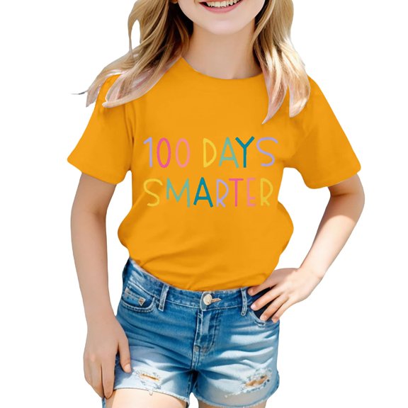 CPNG Kids' 100 Days of School Milestone T-Shirt - "100 Days Smarter" Graphic with Colorful Text Design, Celebrate 100th Day of School Achievement, Soft Comfort Fit