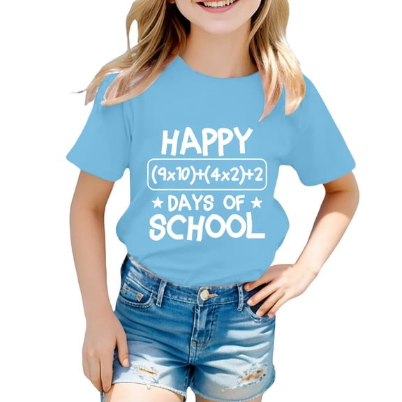 CPNG Kids' 100 Days of School Milestone T-Shirt - "Happy (9x10) (4x2) 2 Days of School" Funny Math Equation Graphic, Celebrate 100th Day of School with Star Design