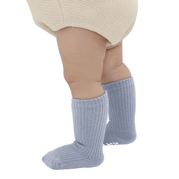 CPNG Kids Baby Boy Girl Cotton Crew Socks with Non Slip Grips Toddler Unisex Double Needle Mid Calf Solid Color Socks Infant Floor Socks Soft Breathable Athletic Tube Socks