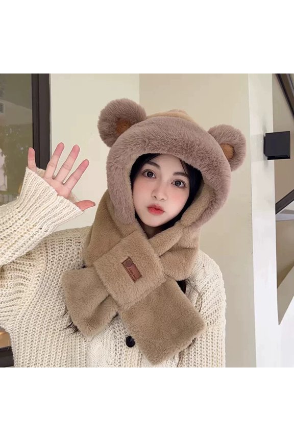 Kids’ Balaclava Hat Bear Ear 2-in-1 Set – Plush Fleece for Gentle Kid Skin, 3D Bear Design for Cute Style, Pom-Pom Tie Closure for Secure Fit, Winter Accessory for Outings & Play