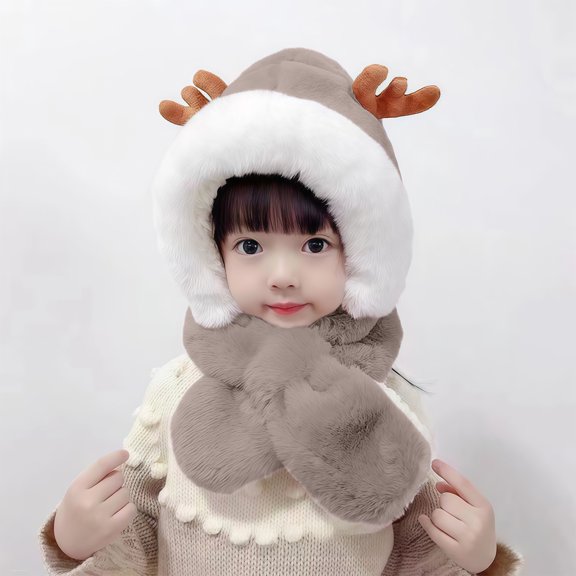 CPNG Kids’ Balaclava Reindeer 2-in-1 Hat & Scarf Set – Plush Fleece for Gentle Kid Skin, 3D Antler Design, Head-Neck Coverage for Cold Days, Winter Accessory for Outings & Gatherings