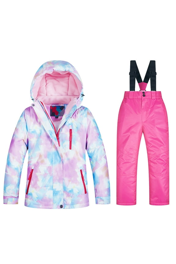 Kids Boys Girls Winter 2 Piece Ski Suit Thicken Warm Hooded Jacket and Ski Pants Snowsuit Snowboarding Clothes(D,7-8Years)