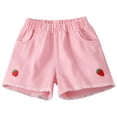 thumbnail image 1 of CPNG Kids Children Girls Daily Denim Shorts Summer Casual Strawberry Embroidery Elastic High Waist Shorts with Pockets(Pink,18-24 Months), 1 of 5