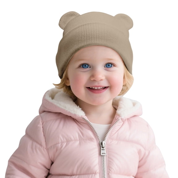 CPNG Kids Cozy Hat Winter Knitted Hat Soft Warm Beanie Hat Cotton Skull Cap Adorable Bear Ears Stretchy Comfortable for Baby Boy Girl Cold Weather Daily Wear